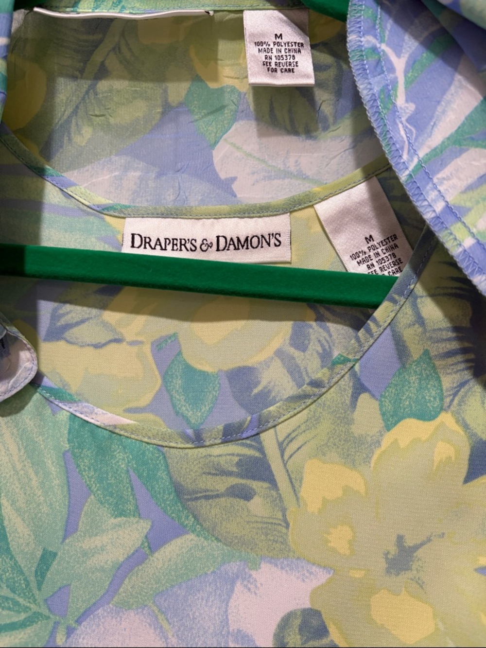 Draper’s & Damon’s Tropical Leaf & Floral Sheer Blouse in Green, Blue & Yellow M - Picture 10 of 15